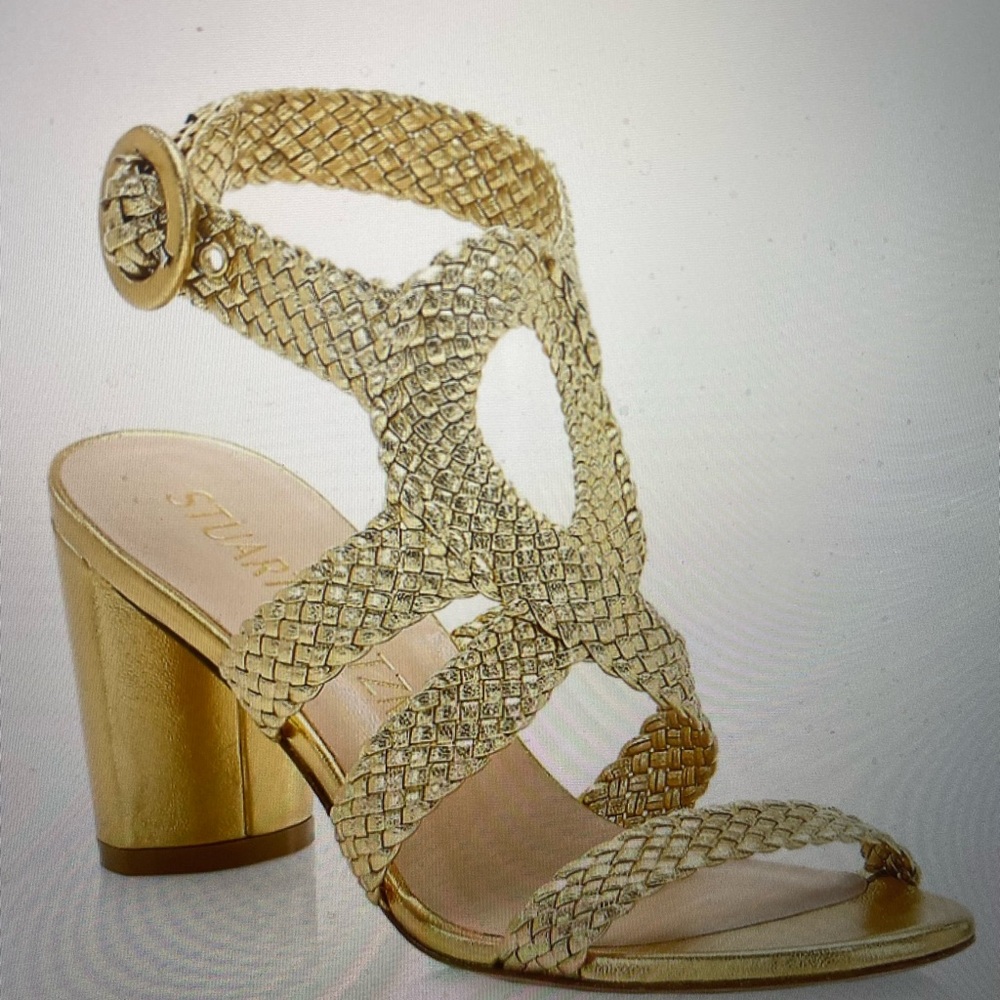 Stuart Weizmann Vicky Metallic Leather Sandals Go… - image 1